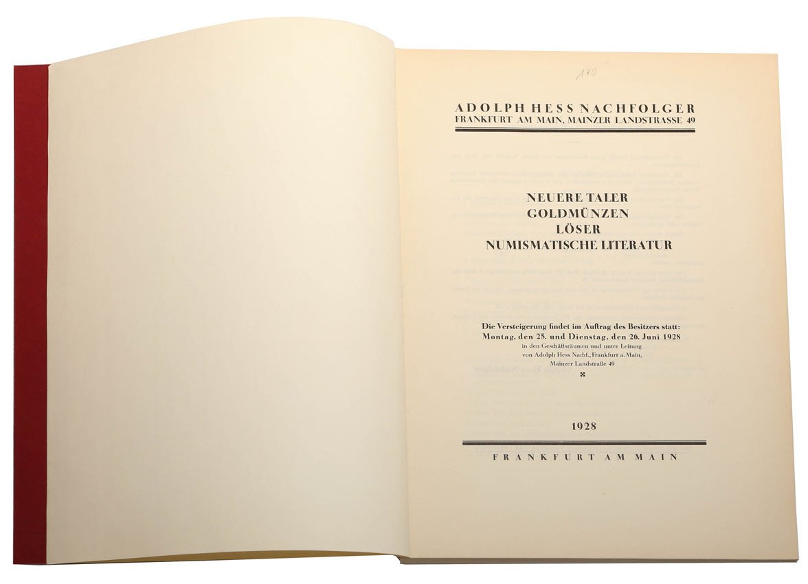 Katalog aukcyjny Adolph Hess „Sammlung Vogel”, 1927 r.